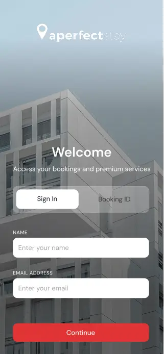 Revamped welcome screen with sign-in by name or booking ID
