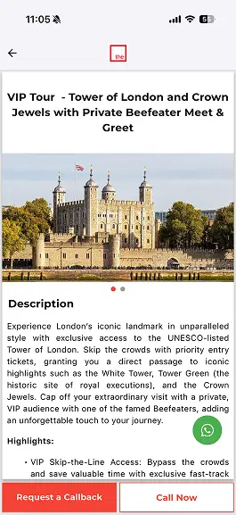 Old tour detail page ending in callback and call buttons