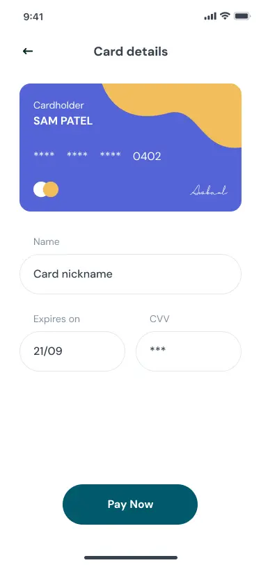 Saved payment card detail screen