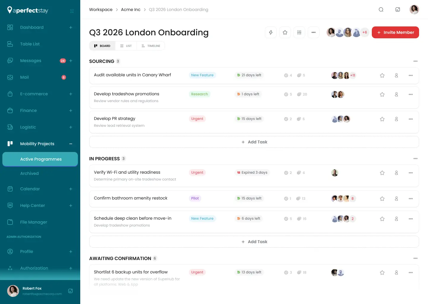 Mobility Projects list view