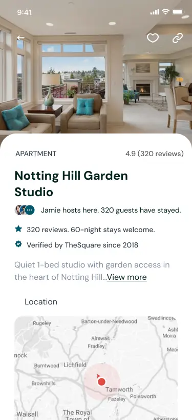 Property detail screen for Notting Hill Garden Studio