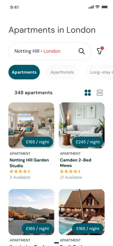 Search results with operator tags and all-in stay pricing